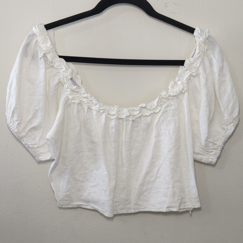 Pants Store Crop Top White Linen Cotton Boho Peasant Cottage Women's Size L